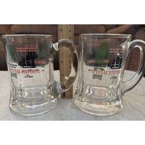 Heileman's Old Style Special Export Pair Vintage Glass Mugs Beer 4.5 Inches Tall